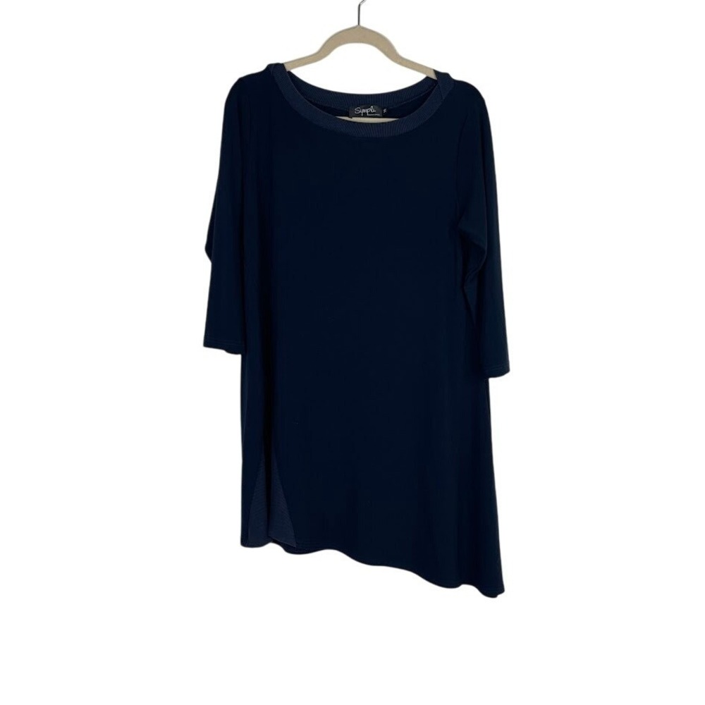 Sympli Womens Asymmetric Tunic‎ Top Blue Capsule Minimalist Office Work Size 10